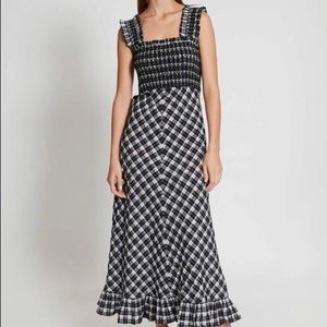 Ganni Smocked Seersucker Midi Dress